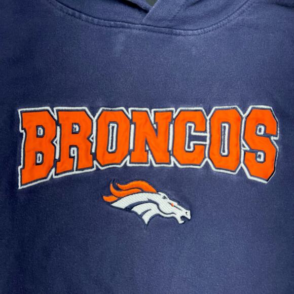Vintage Y2K Reebok NFL Denver Broncos Hoodie Boys L 14-16 Navy Blue Team Apparel - Picture 9 of 9